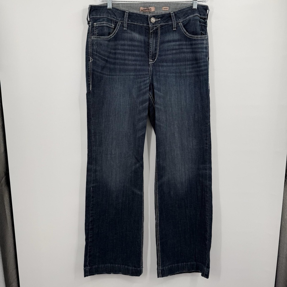 Ariat Jeans Womens 18W Blue Perfect Rise Trouser Medium Wash Embroidered Stretch
